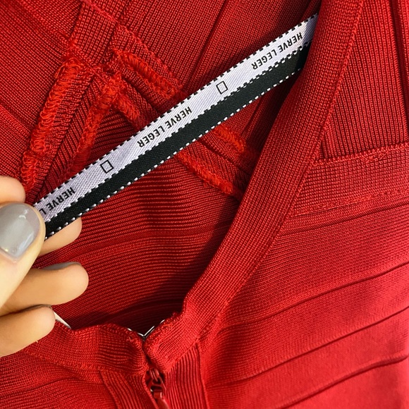 Herve Leger Red V Neck Mini Bandage Dress XS - Picture 10 of 11